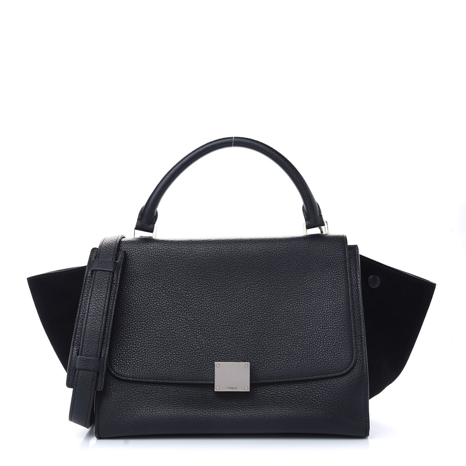 Celine Drummed Calfskin Suede Small Trapeze Black 1 of 10