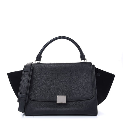 Celine Drummed Calfskin Suede Small Trapeze Black 1 of 10