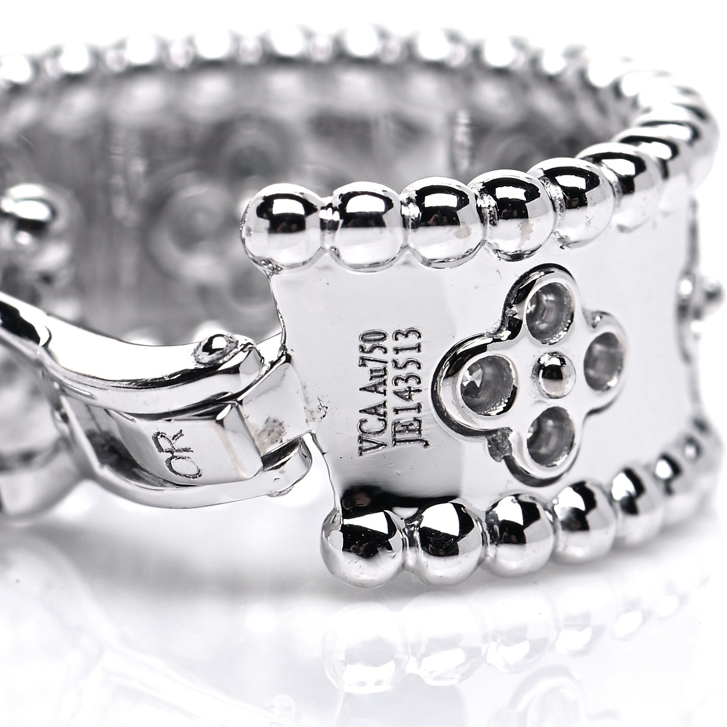 18K White Gold Diamond Perlee Clovers Hoop Earrings