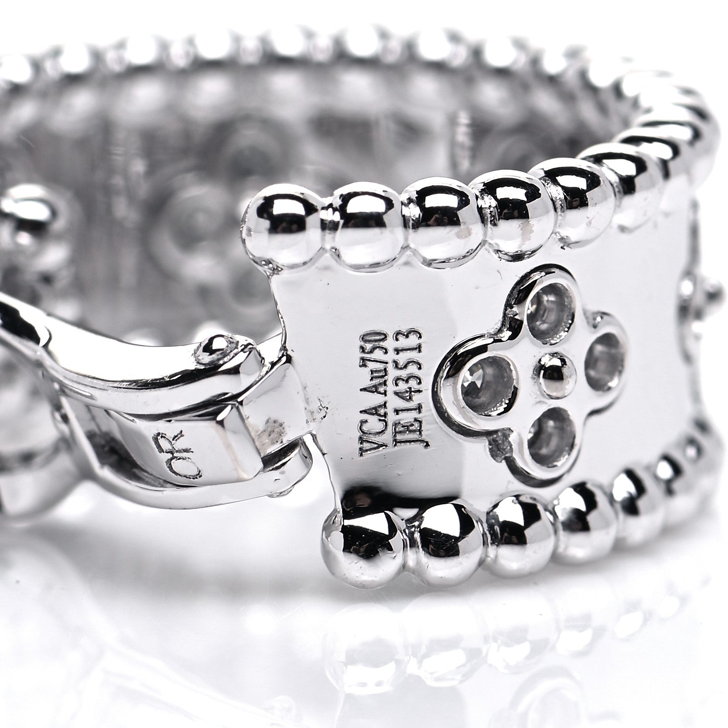 Van Cleef & Arpels 18K White Gold Diamond Perlee Clovers Hoop Earrings 6 of 7