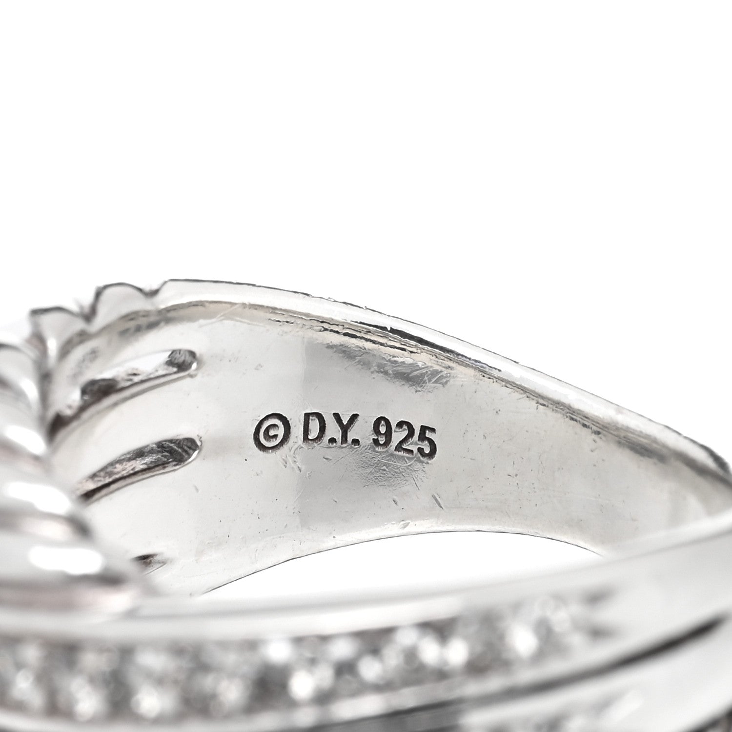 David Yurman Sterling Silver Pave Diamond 11mm Crossover Cable Ring 53 6.25 4 of 4