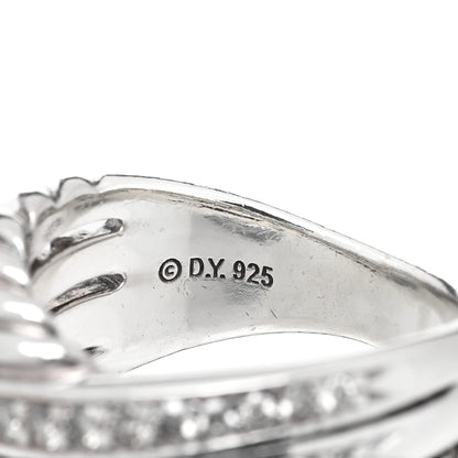 David Yurman Sterling Silver Pave Diamond 11mm Crossover Cable Ring 53 6.25 4 of 4