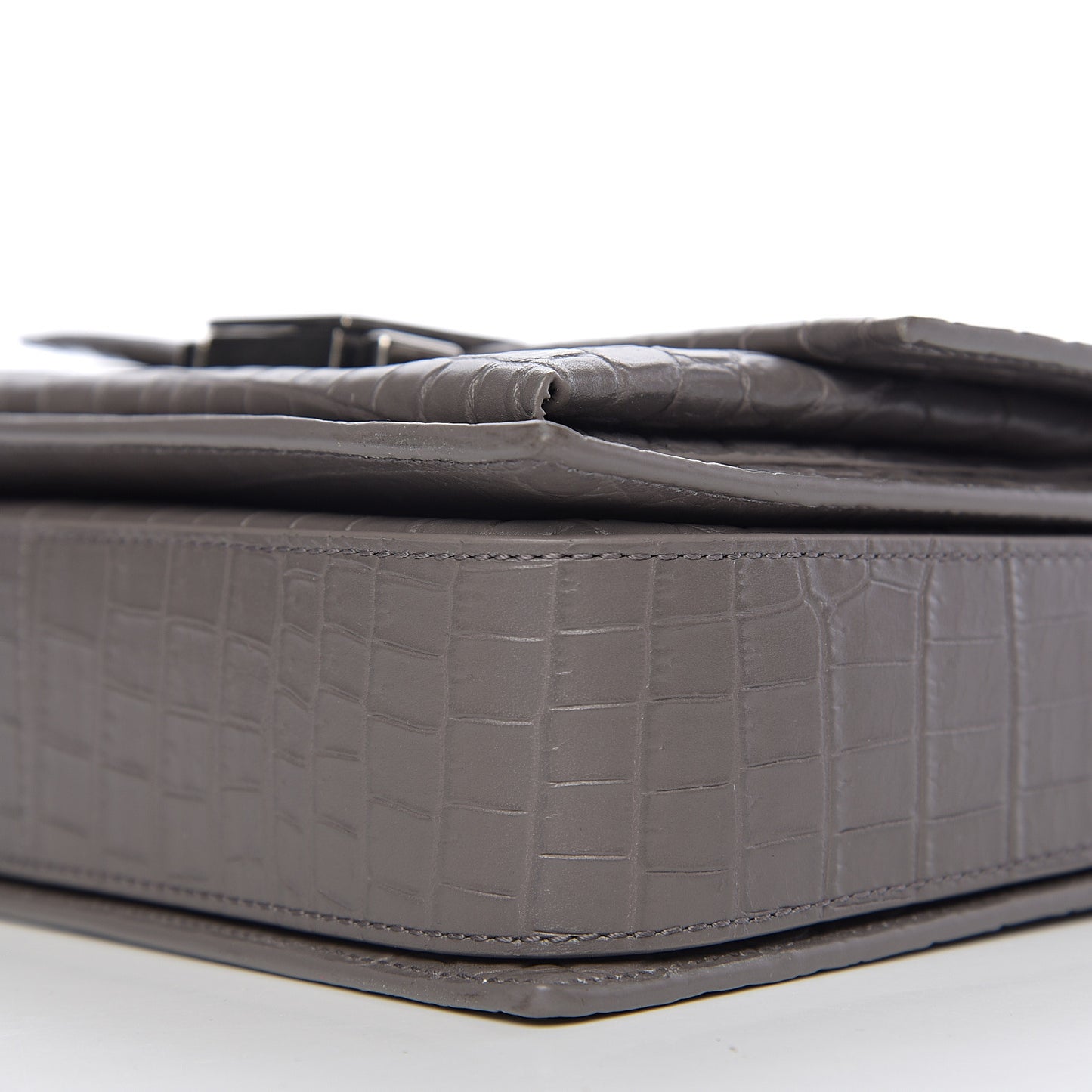 Calfskin Crocodile Embossed Medium Bellechasse Satchel Grey
