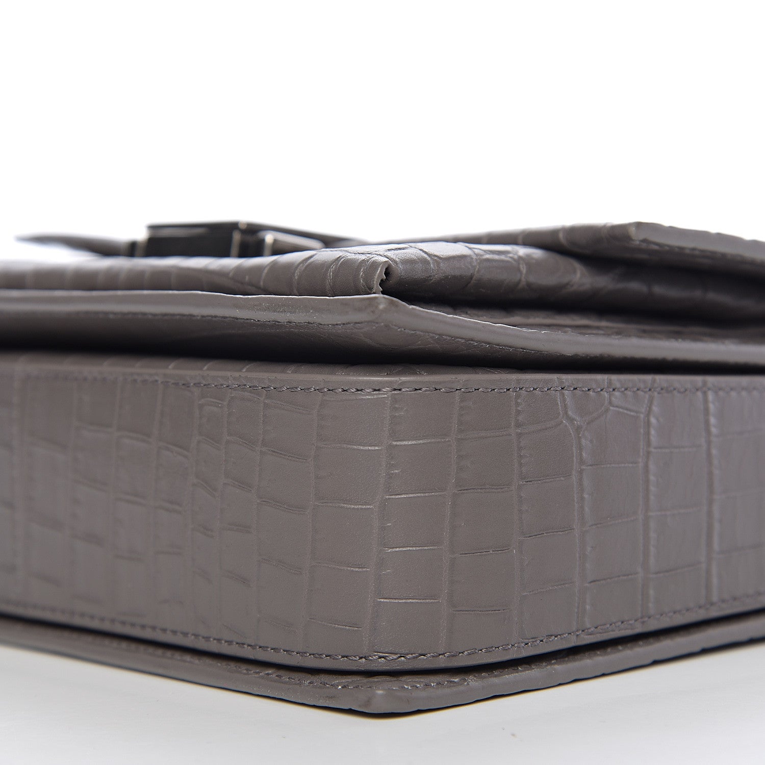 Saint Laurent Calfskin Crocodile Embossed Medium Bellechasse Satchel Grey 7 of 8