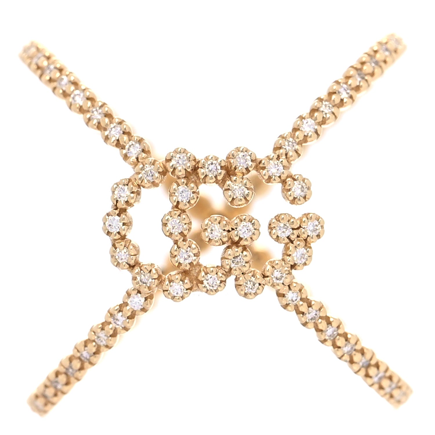 Gucci 18K Yellow Gold Diamond GG Running X Ring 51 5.75 1 of 6