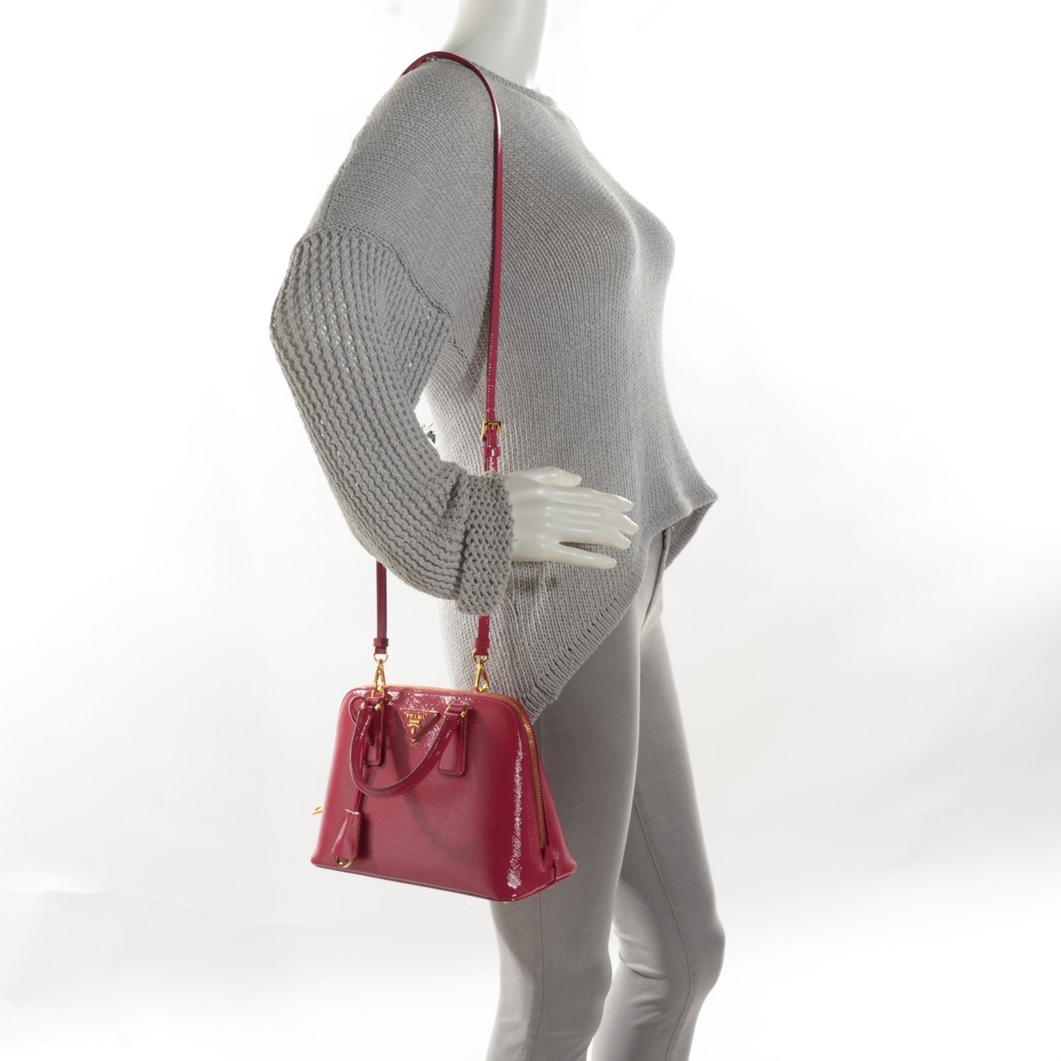 Prada Saffiano Vernice Mini Promenade Tote Peonia 2 of 9