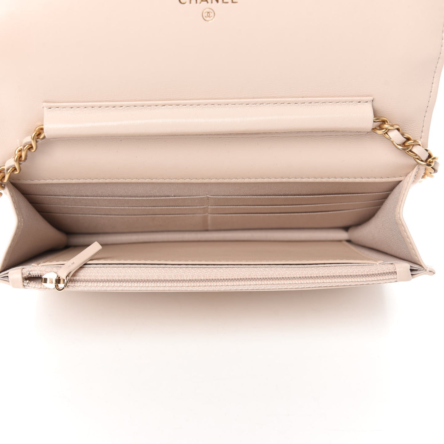 Lambskin Quilted Chain Around Wallet On Chain WOC Beige