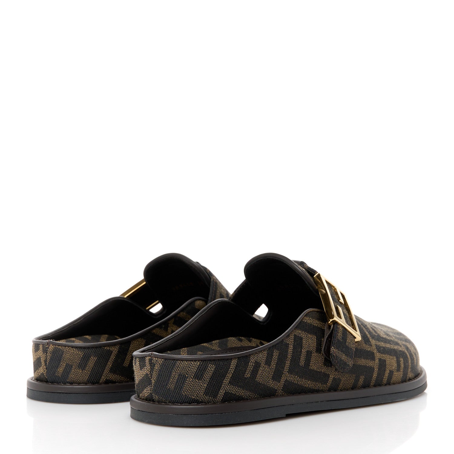 Fendi Fabric Jacquard Nappa FF Womens Sabot Mules 39 Tobacco Black 4 of 10