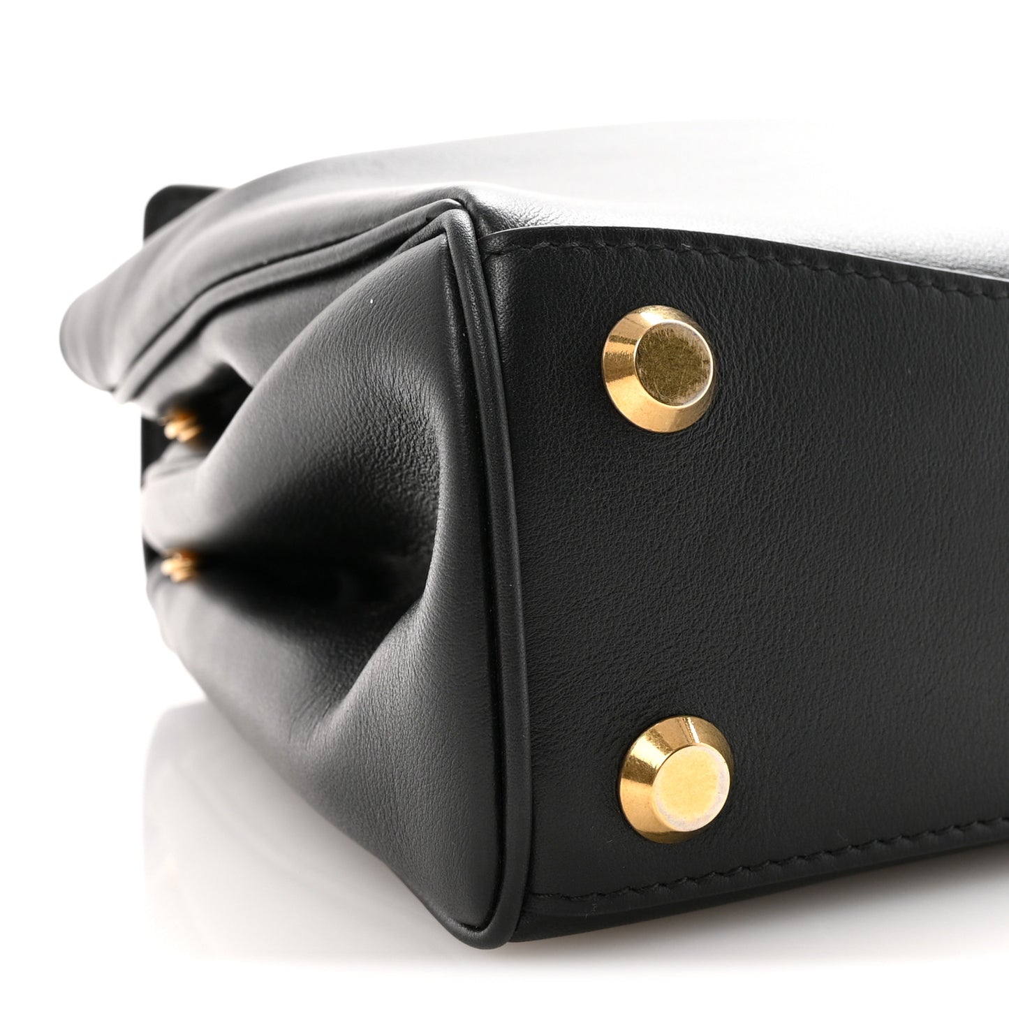 Natural Smooth Calfskin Small Rodeo Top Handle Handbag Black