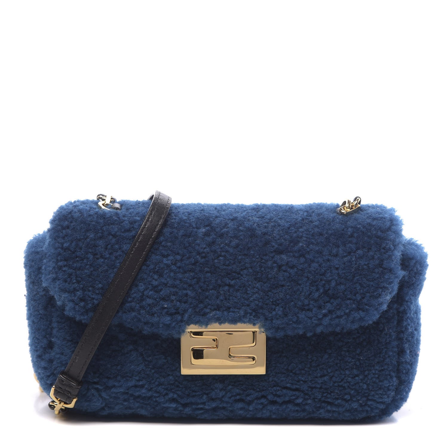 Fendi Shearling Nappa Mini Be Baguette Shoulder Bag Blue Black 1 of 11