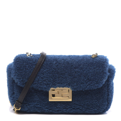 Fendi Shearling Nappa Mini Be Baguette Shoulder Bag Blue Black 1 of 11