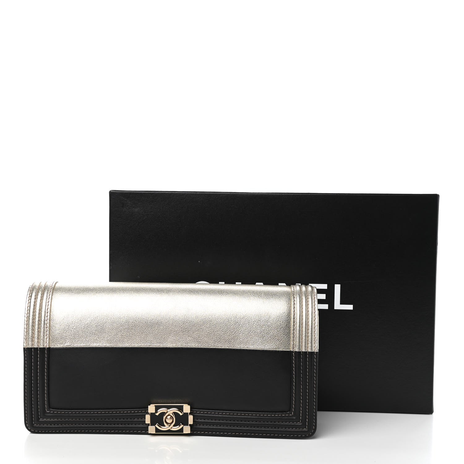 Chanel Metallic Goatskin Calfskin Boy Flap Clutch Gold Black 8 of 8