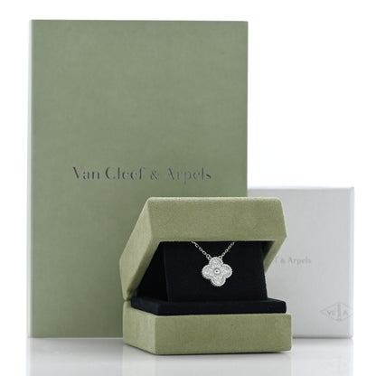 Van Cleef & Arpels 18K White Gold Diamond Vintage Alhambra Pendant Necklace 5 of 5