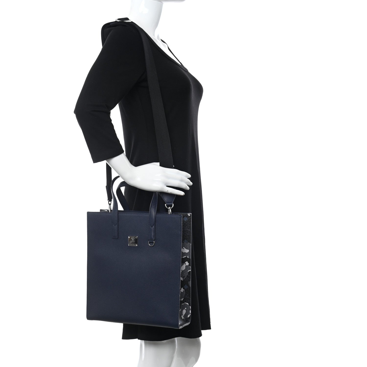 MCM Grained Calfskin Camouflage Small Aren Tote Navy 2 of 9