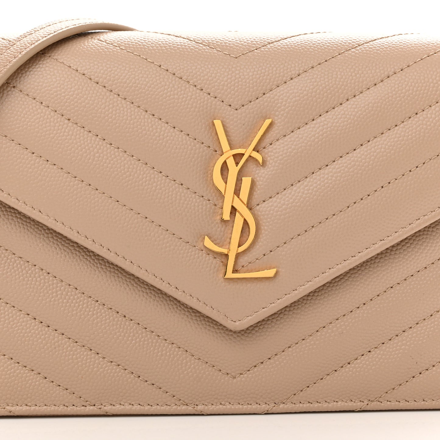 Grain De Poudre Matelasse Chevron Monogram Envelope Chain Wallet Dark Beige