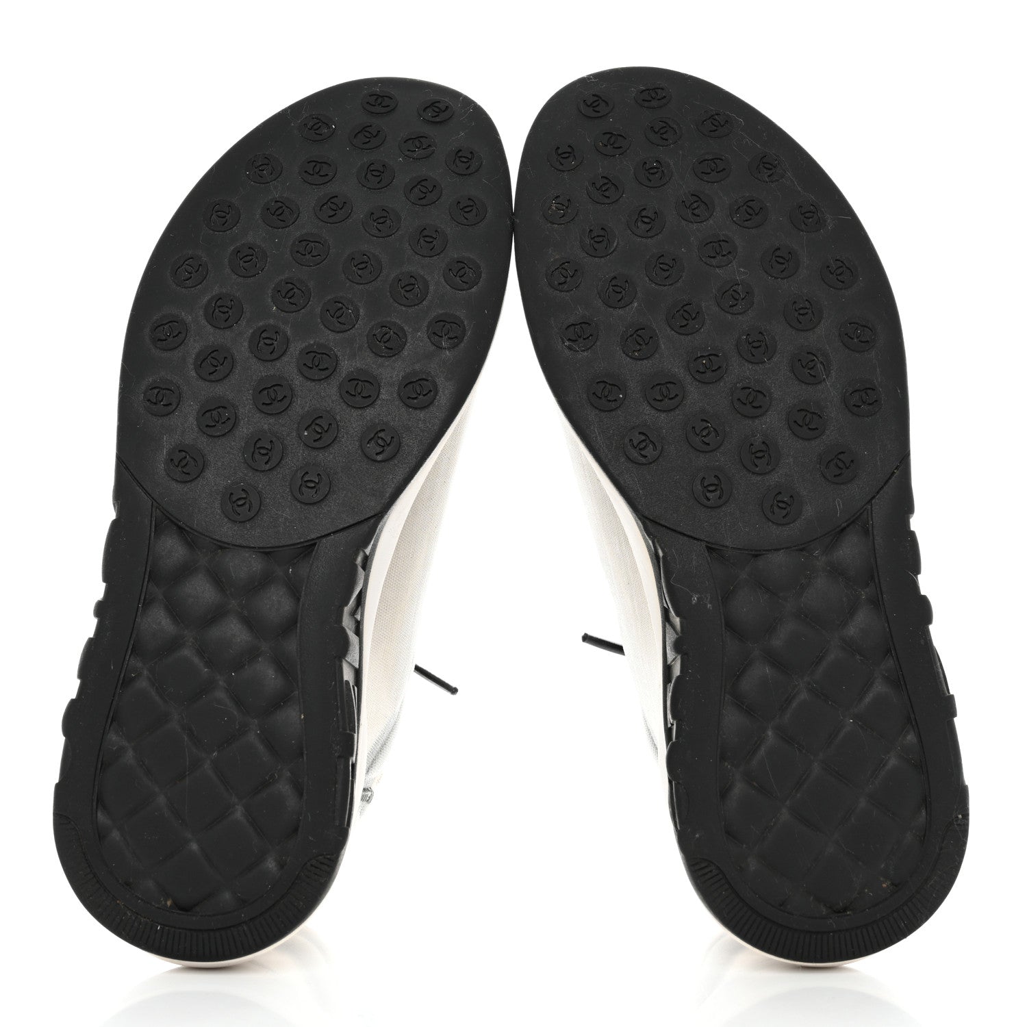 Chanel Calfskin Mesh Lycra Womens Logo Sneakers 39.5 White Grey 5 of 8