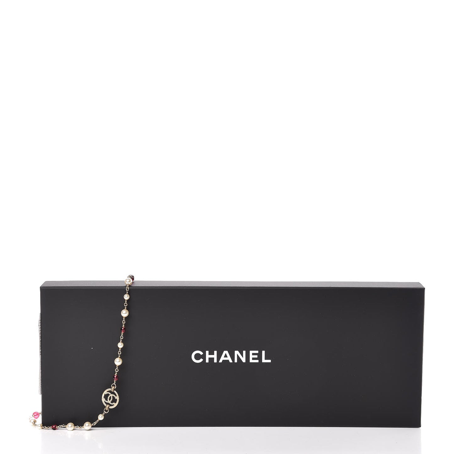 Pearl Bead CC Long Necklace Gold Pink