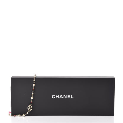 Chanel Pearl Bead CC Long Necklace Gold Pink 6 of 6