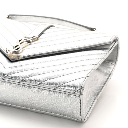Saint Laurent Metallic Grain De Poudre Matelasse Chevron Medium Monogram Satchel Silver 10 of 11