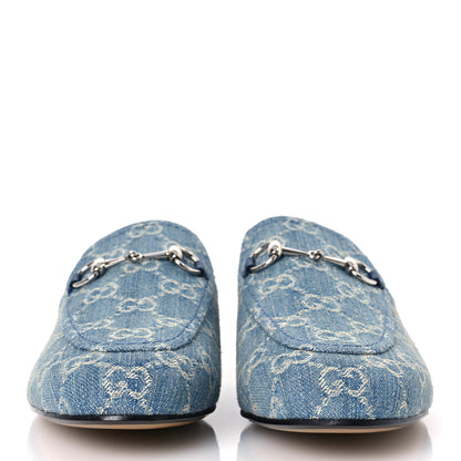 Gucci New Denim GG Malaga Kid Womens Princetown Slippers 39.5 Light Blue Royale 2 of 11