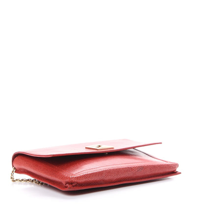 Fendi Calfskin Lizard Embossed Wallet on Chain Red 3 of 19