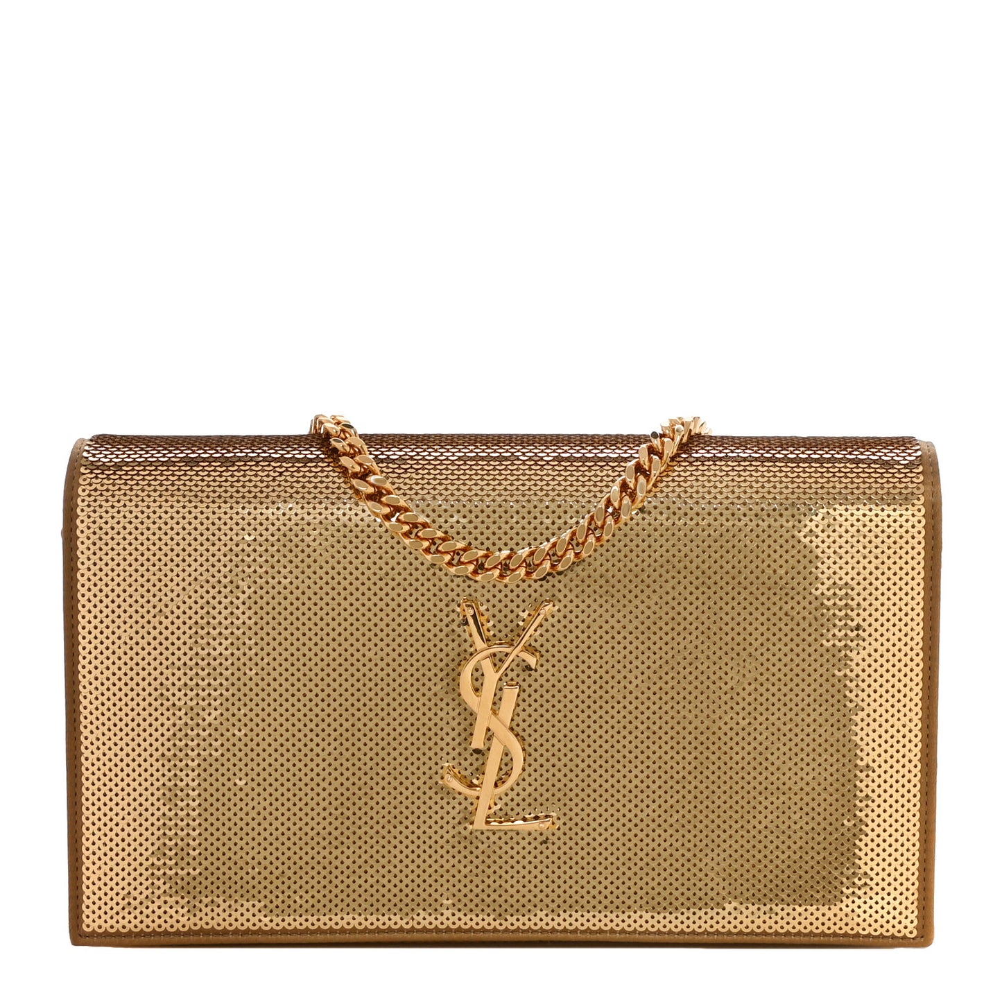 Sequin Monogram Chain Wallet Gold