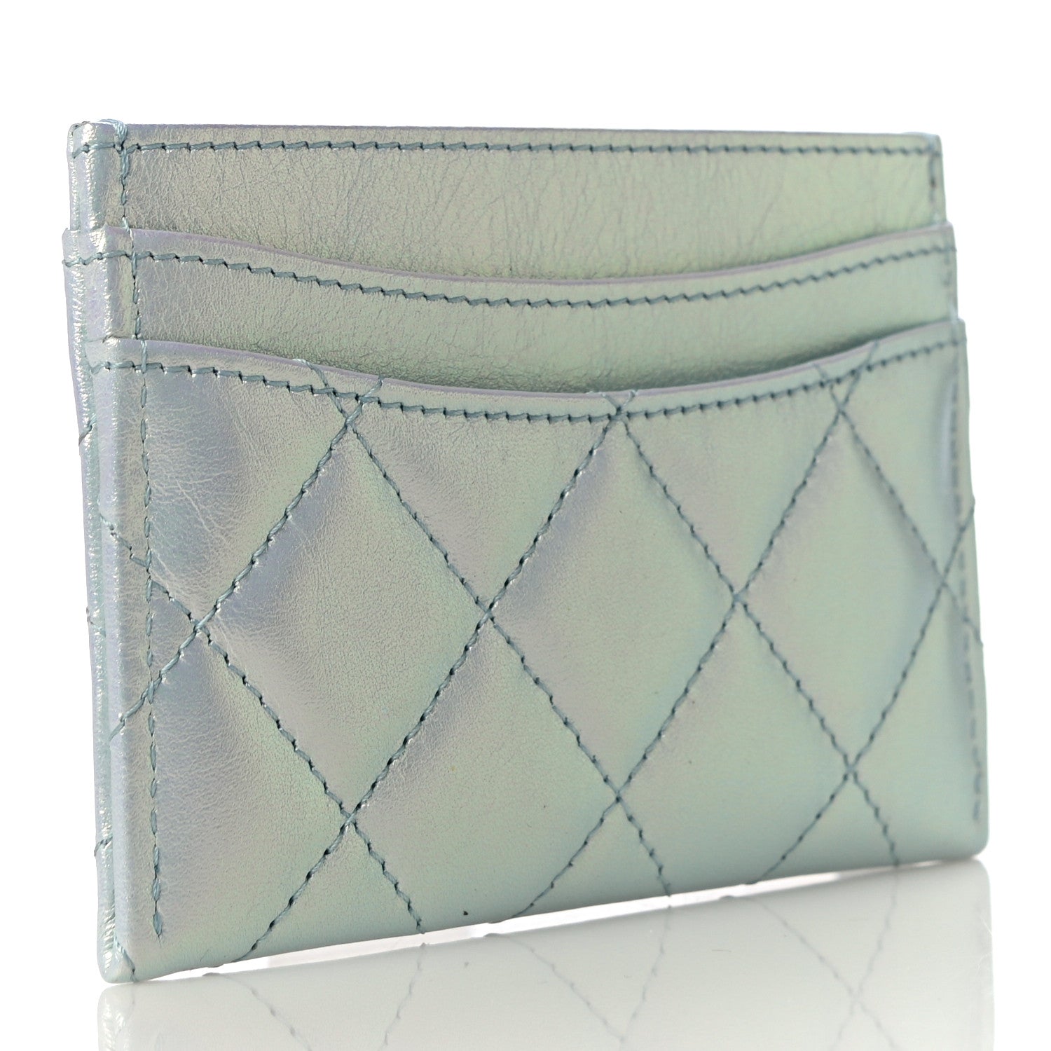 Chanel Iridescent Lambskin Quilted Card Holder Light Blue 3 of 11