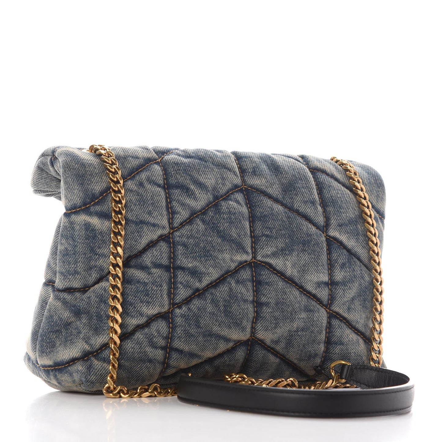 Denim Quilted Toy Loulou Puffer Monogram Chain Satchel Rodeo Blue