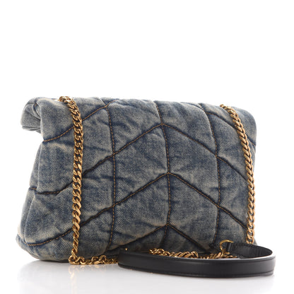 Saint Laurent Denim Quilted Toy Loulou Puffer Monogram Chain Satchel Rodeo Blue 3 of 9