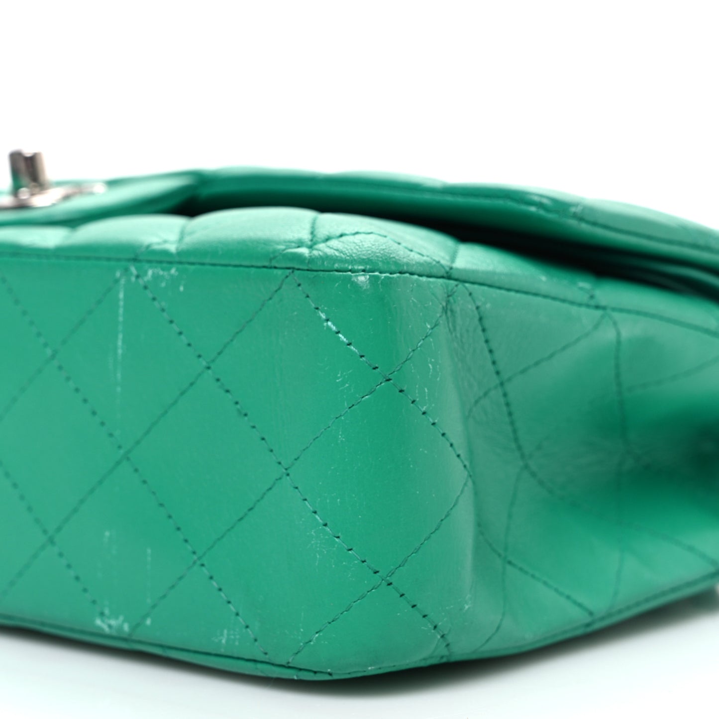 Lambskin Quilted Medium Double Flap Green
