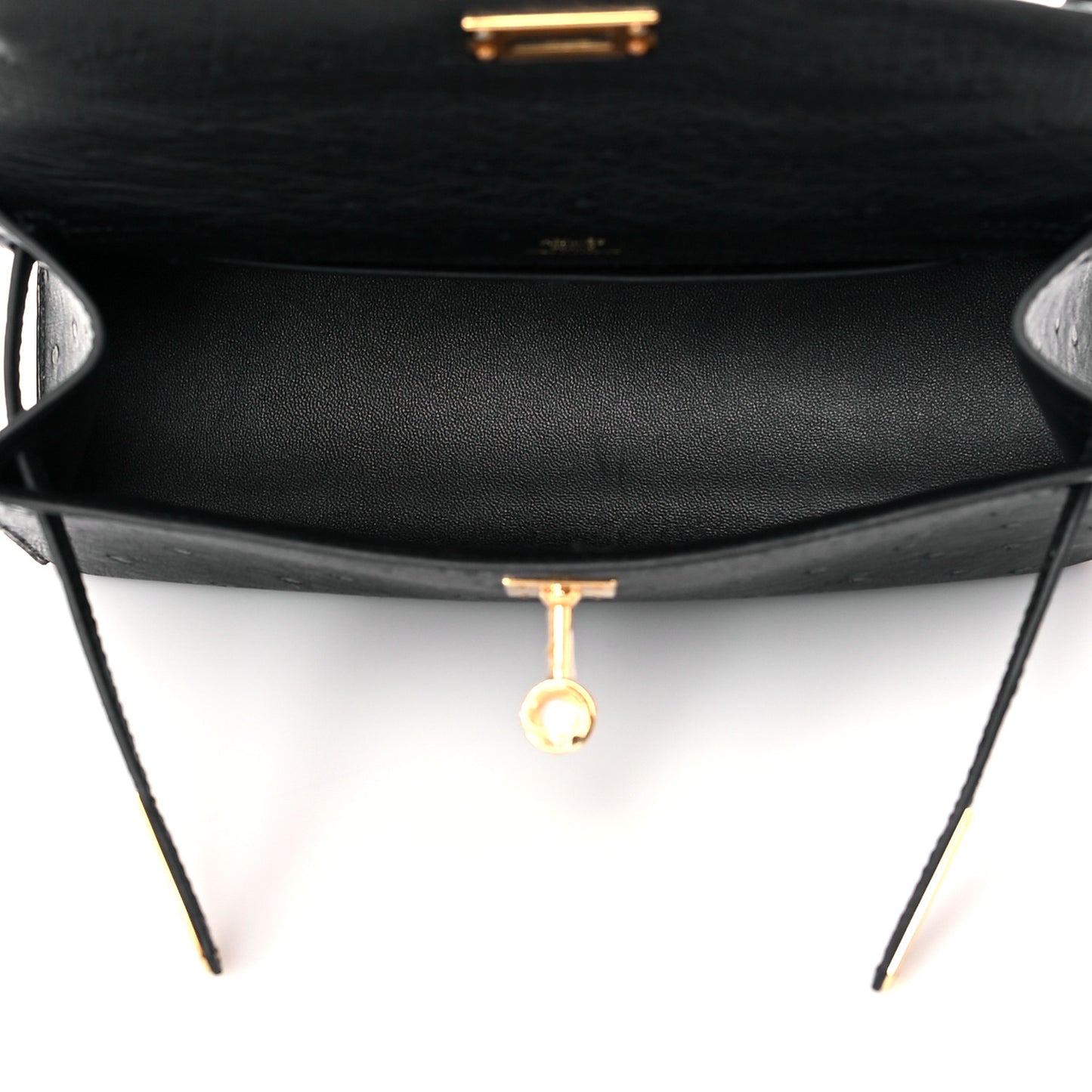 Ostrich Kelly Pochette Black