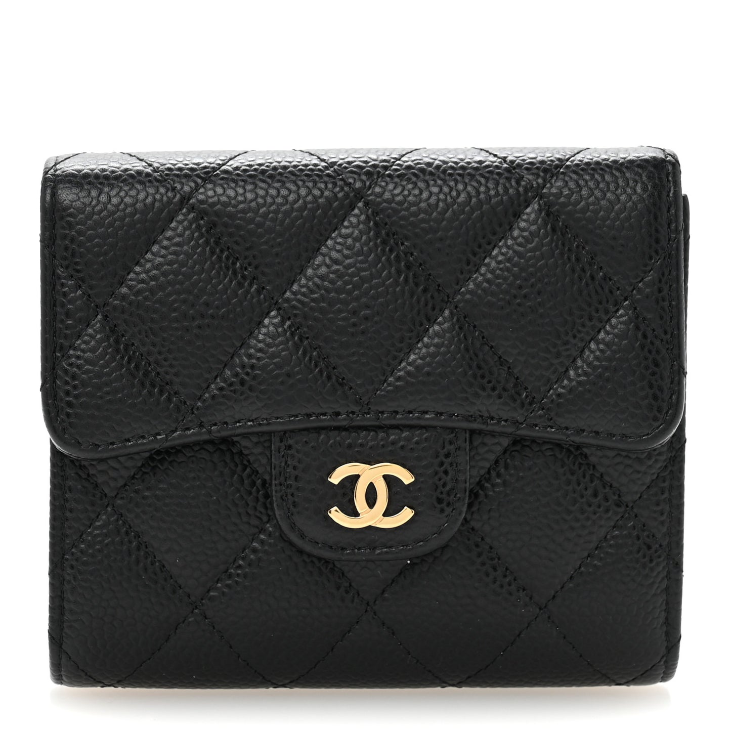Caviar Quilted Compact Flap Wallet Black