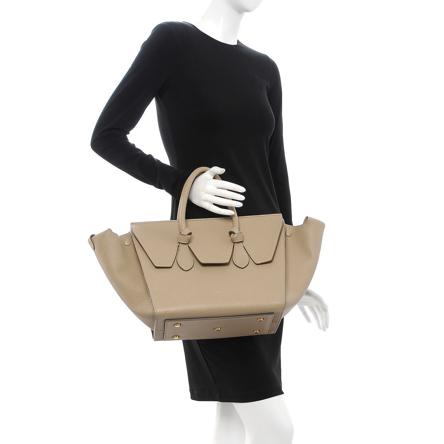 Grained Calfskin Small Tie Knot Tote Light Taupe