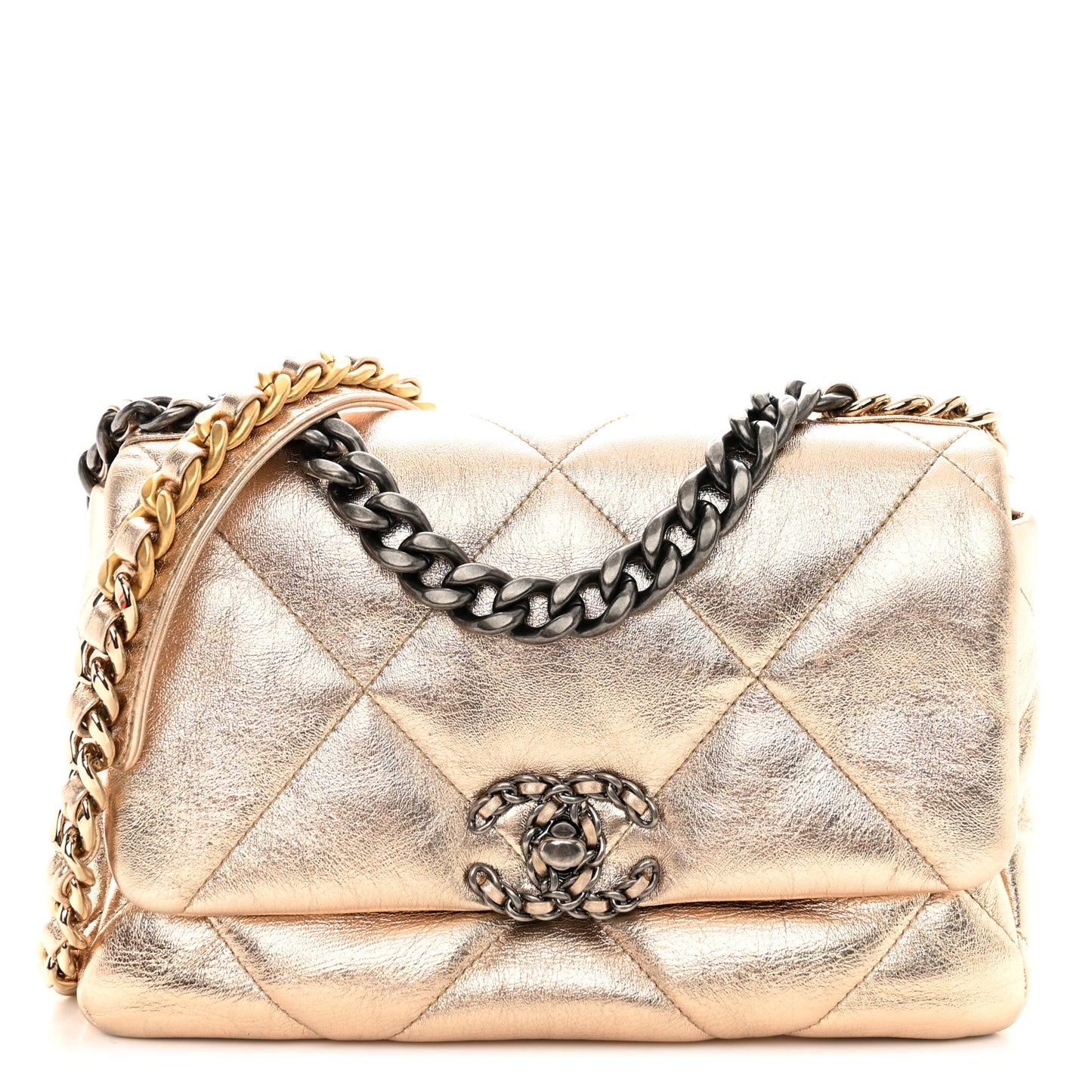 Metallic Lambskin Quilted Medium Chanel 19 Flap Gold