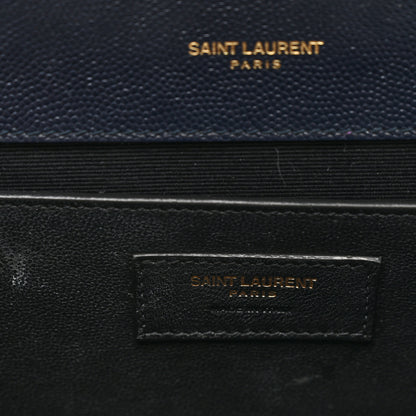 Saint Laurent Grain De Poudre Textured Mixed Matelasse Triquilt Medium Monogram Satchel Deep Marine 7 of 11