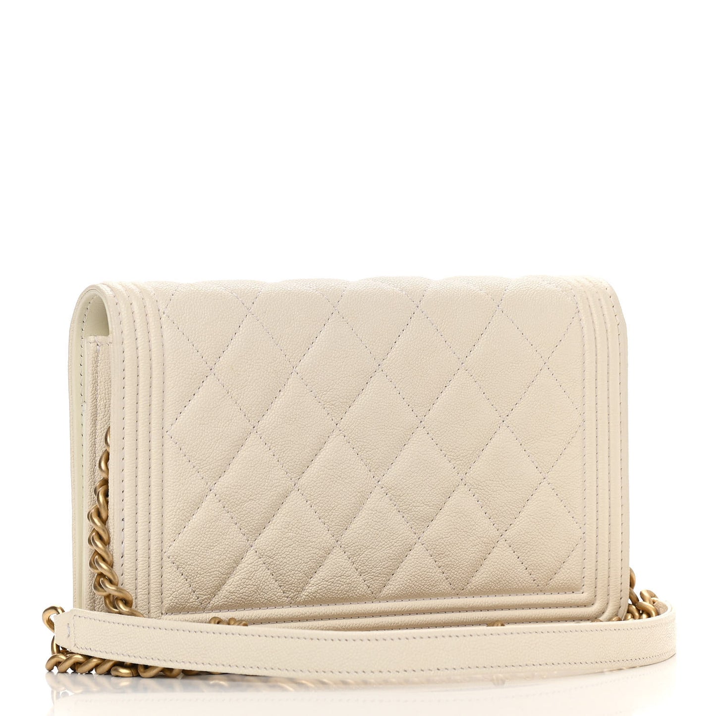 Caviar Quilted Boy Wallet On Chain WOC White
