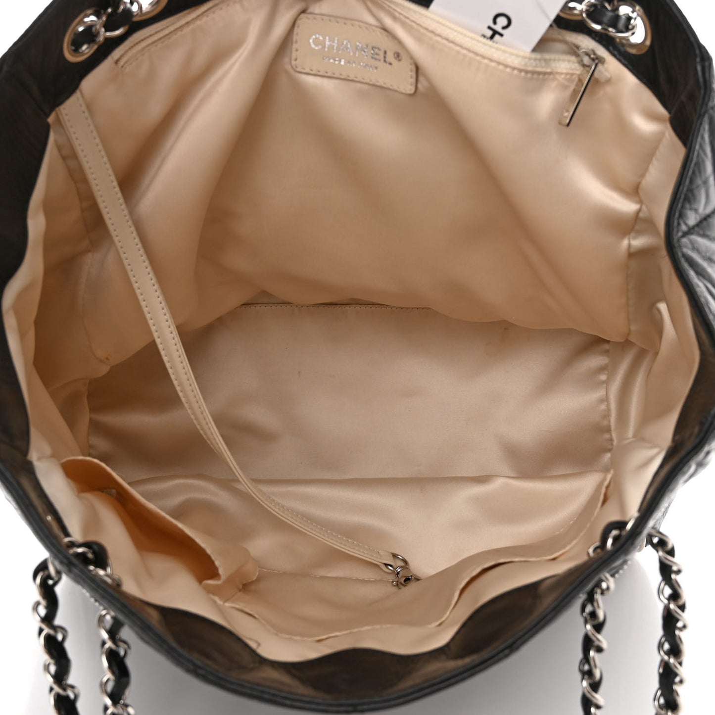 Glazed Lambskin Quilted Large North South Tote Black