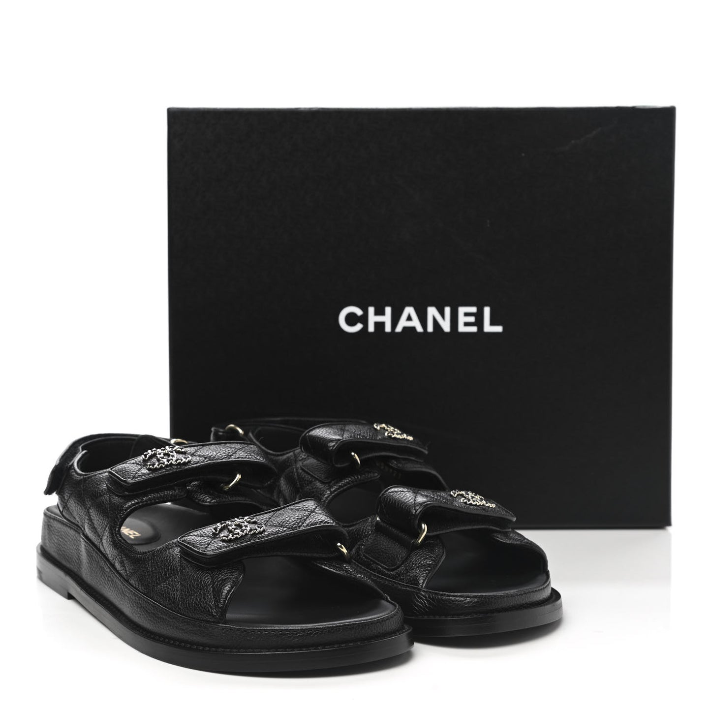 Grained Calfskin Velcro Dad Sandals 38.5 Black