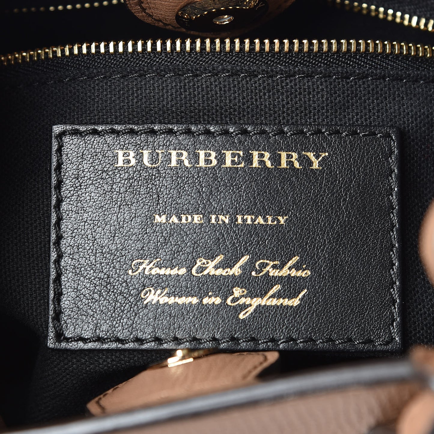 Grainy Calfskin House Check Small Banner Tote Tan