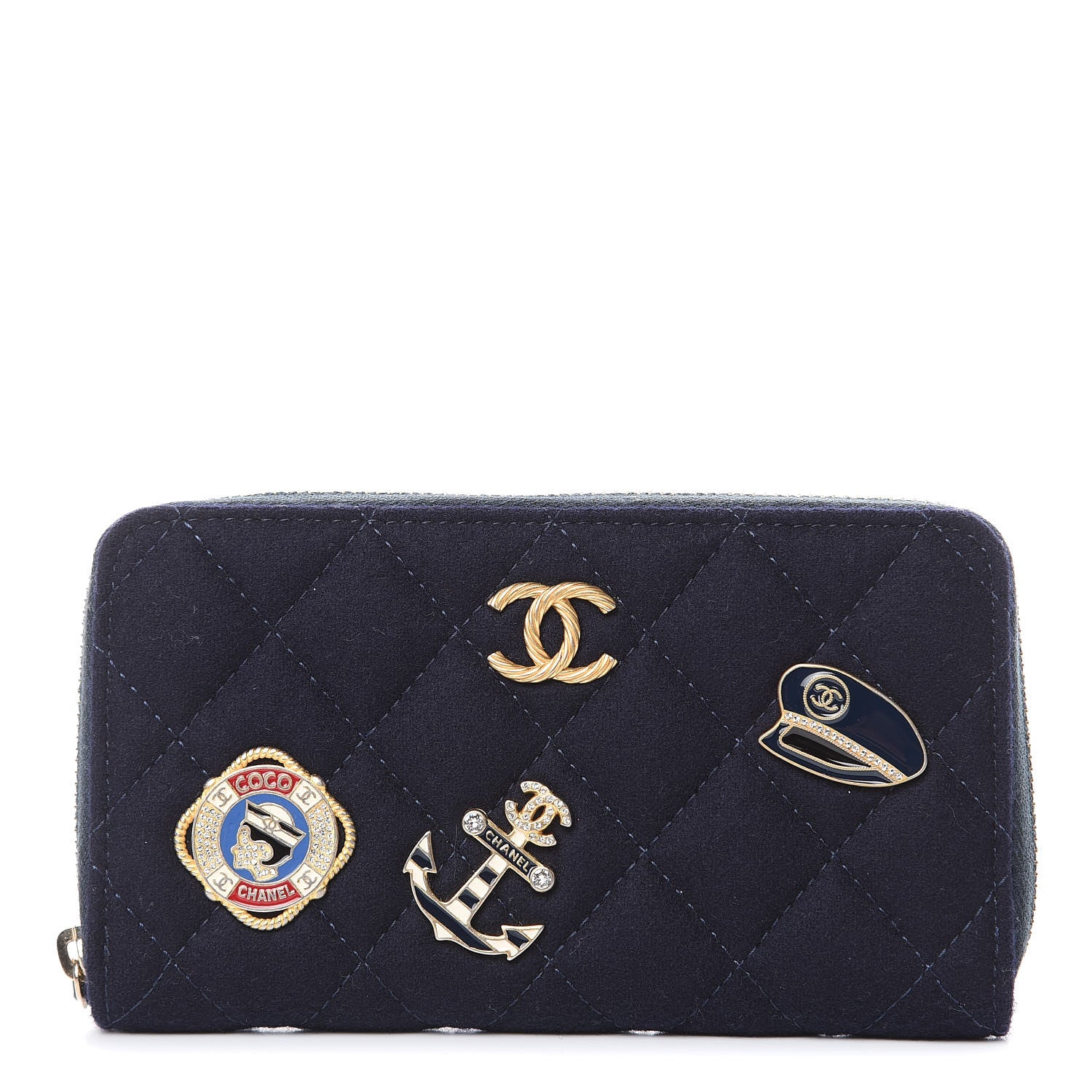 Chanel Felt Quilted Paris-Hamburg Charms Zip Around Wallet Dark Navy 1 of 8