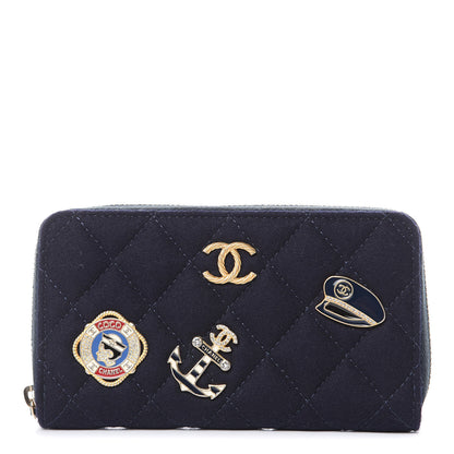 Chanel Felt Quilted Paris-Hamburg Charms Zip Around Wallet Dark Navy 1 of 8