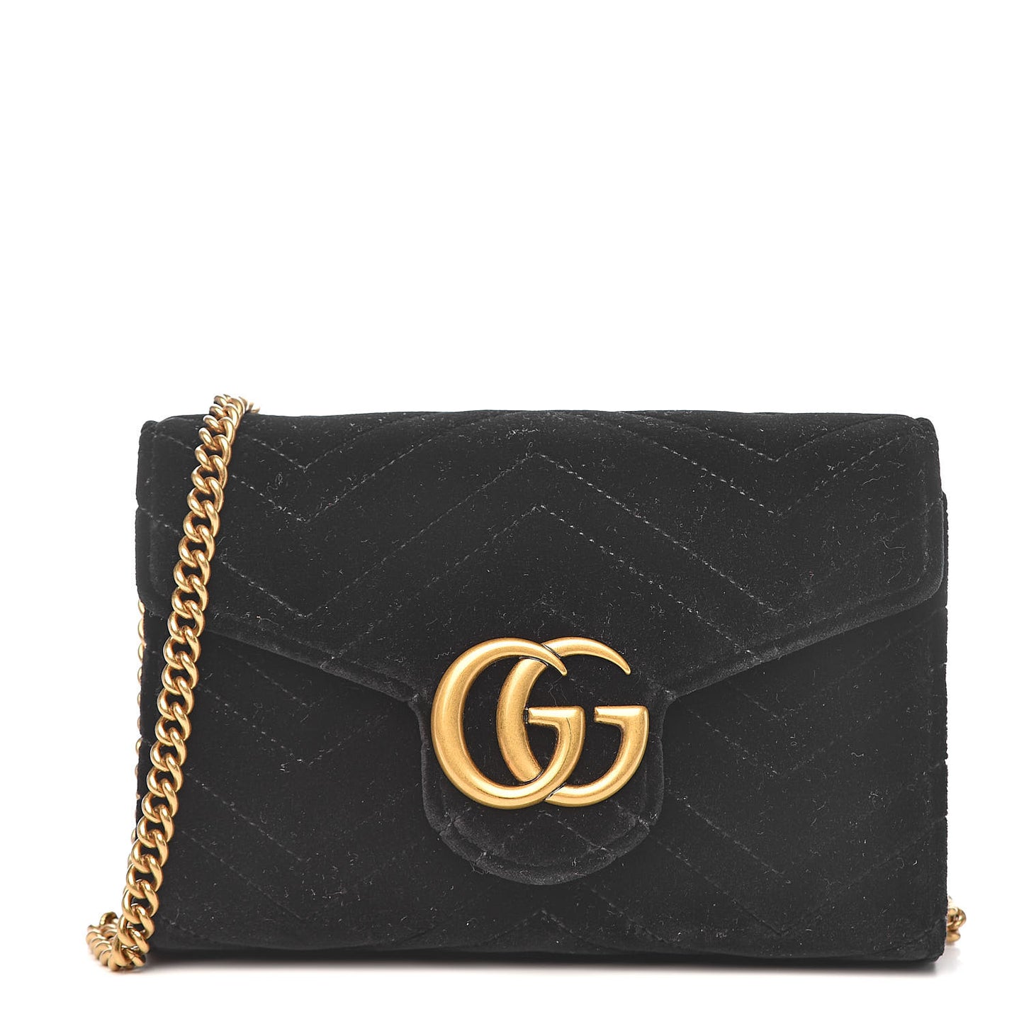 Velvet Matelasse GG Marmont Chain Wallet Black