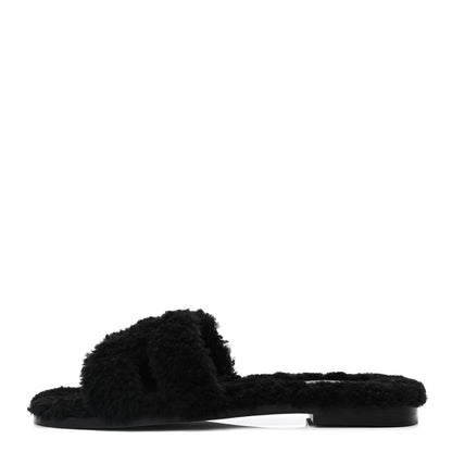 Hermes Woolskin Oran Sandals 36 Black 1 of 4