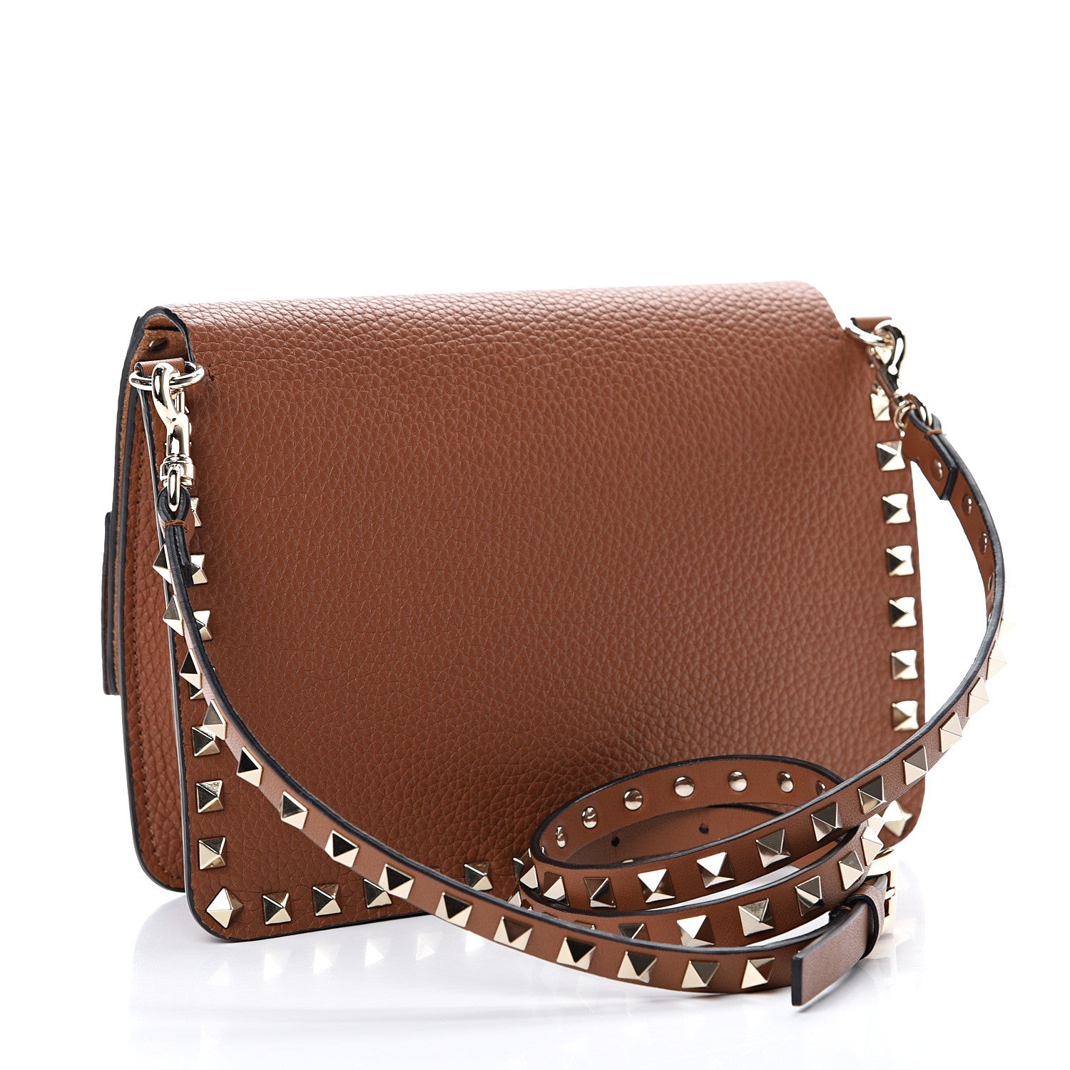 Valentino Garavani Pebbled Calfskin Rockstud Side Slip Crossbody Tan 2 of 8