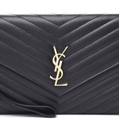 Saint Laurent Grain De Poudre Matelasse Chevron Monogram Envelope Clutch Black 9 of 10