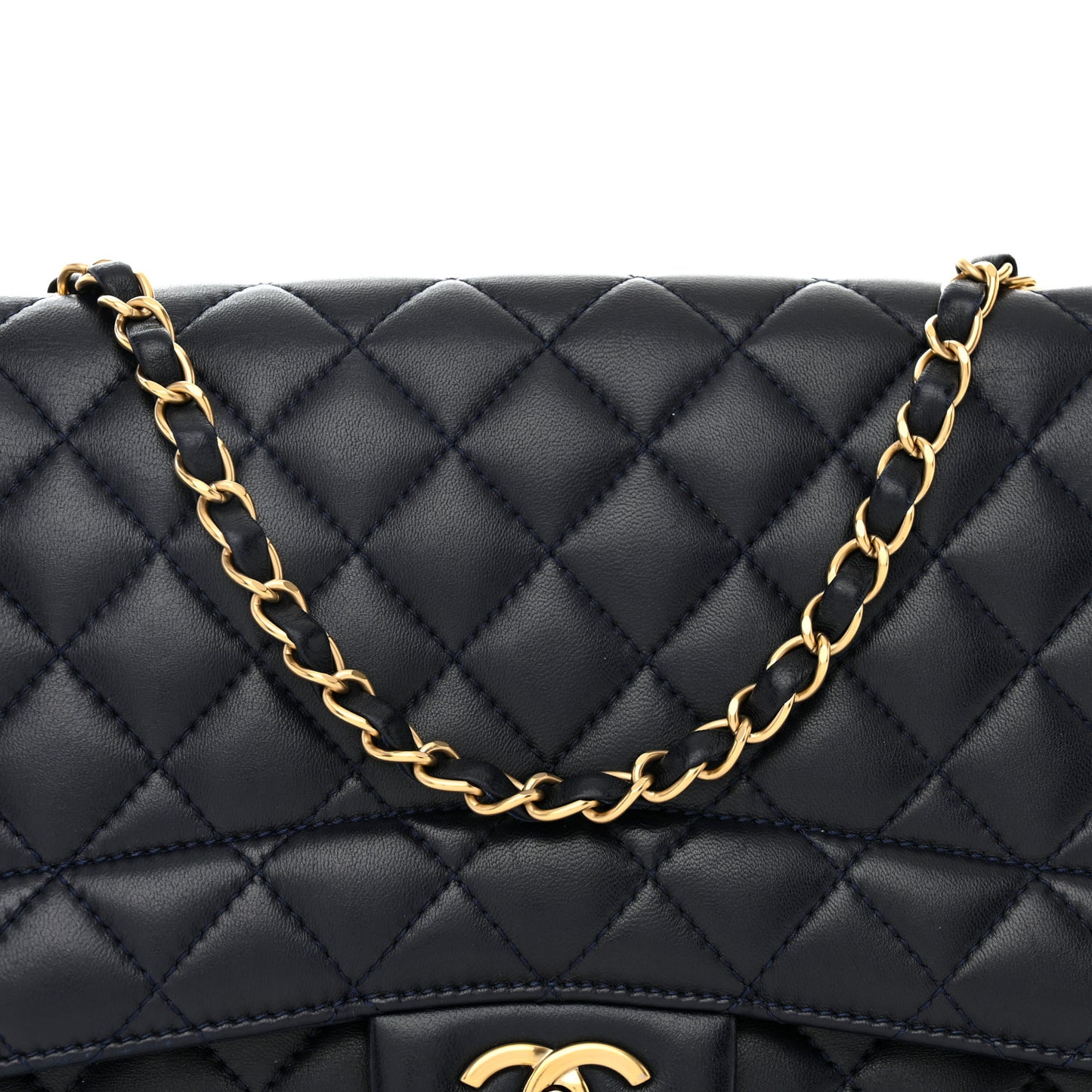 Lambskin Quilted Jumbo Single Flap Navy