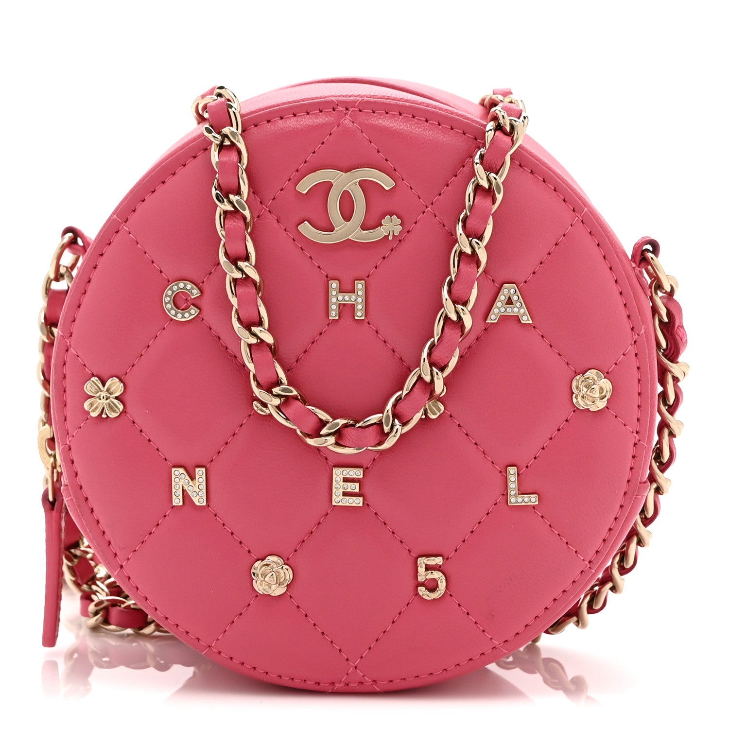 Chanel Lambskin Quilted Studded Round Clutch With Chain Dark Pink 1 of 11