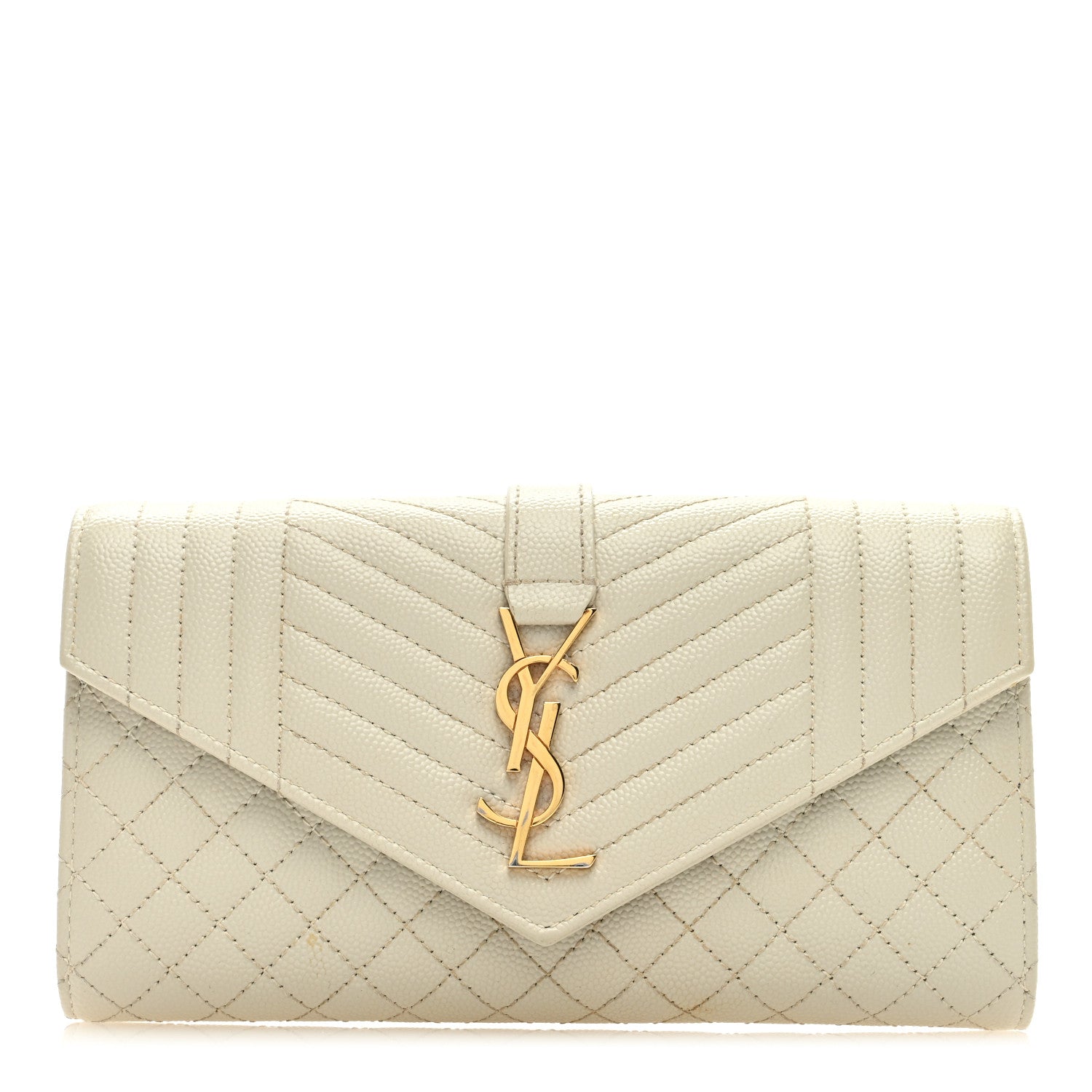 Saint Laurent Grain De Poudre Mixed Matelasse Triquilt Large Monogram Wallet Beige 1 of 8