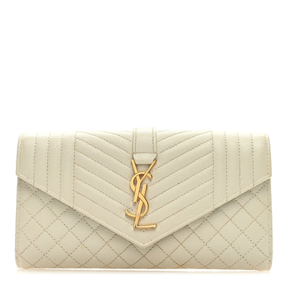 Saint Laurent Grain De Poudre Mixed Matelasse Triquilt Large Monogram Wallet Beige 1 of 8