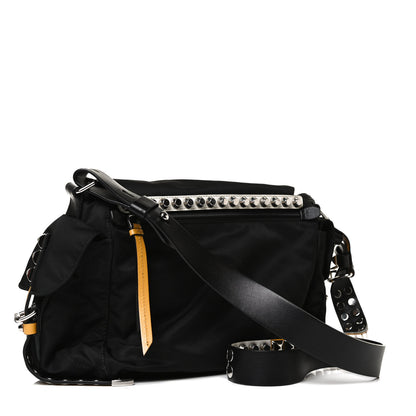 Prada Nylon New Vela Studded Messenger Black Soleil 2 of 16